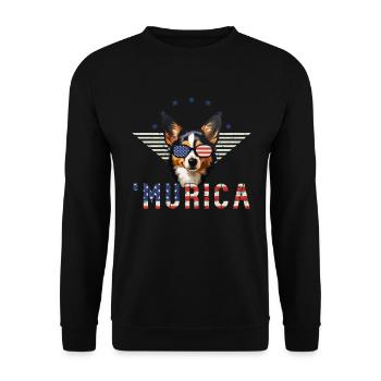 Pembroke Welsh Corgi Sonnenbrille Murica Flagge - Unisex Pullover - Schwarz - Vorne - Alina (178cm) & Michal (187cm)
