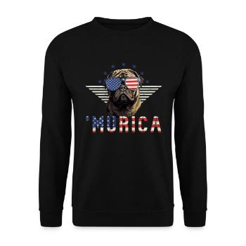 Mops Sonnenbrille Murica Amerika Flagge Geschenk - Unisex Pullover - Schwarz - Vorne - Alina (178cm) & Michal (187cm)