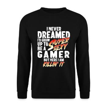 Super Sexy Gamer Gaming Pc Geschenk Zocken - Unisex Pullover - Schwarz - Vorne - Alina (178cm) & Michal (187cm)