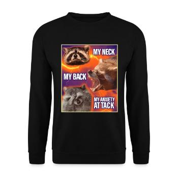 Mon cou Mon dos Ma crise d’angoisse raton laveur Meme - Sweat-shirt Unisexe - noir - Devant - Alina (178cm) & Michal (187cm)