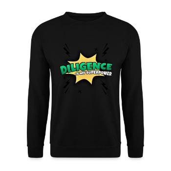 Fleiß Ist Meine Superkraft Eigenschaft - Unisex Pullover - Schwarz - Vorne - Alina (178cm) & Michal (187cm)