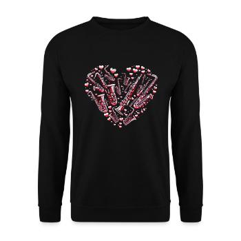 Saxophone Coeur Saxophoniste Saint Valentin - Sweat-shirt Unisexe - noir - Devant - Alina (178cm) & Michal (187cm)
