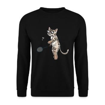 Lustige Badminton-katze - Unisex Pullover - Schwarz - Vorne - Alina (178cm) & Michal (187cm)