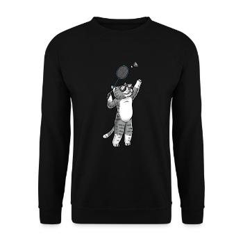 Lustige Badminton-katze - Unisex Pullover - Schwarz - Vorne - Alina (178cm) & Michal (187cm)