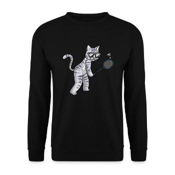 Lustige Badminton-katze - Unisex Pullover - Schwarz - Vorne - Alina (178cm) & Michal (187cm)