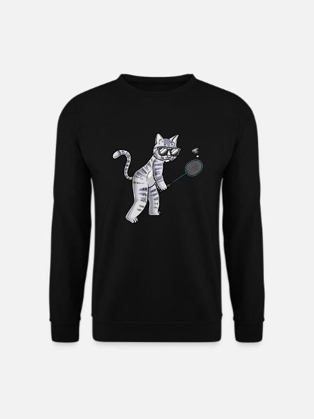 Funny badminton cat - Unisex Sweatshirt - black