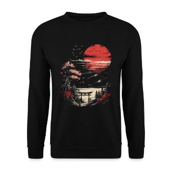 Japan Landscape Red Moon Birds Trees Bonsai - Unisex Sweatshirt - black - Front - Alina (178cm) & Michal (187cm)