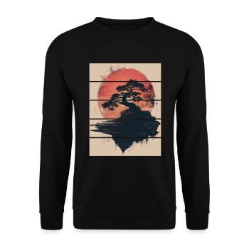 Japan Landscape Bonsai Tree Red Moon Aesthetic - Unisex Sweatshirt - black - Front - Alina (178cm) & Michal (187cm)