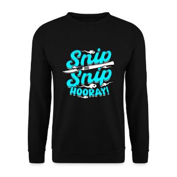 Vasektomie Snip Snip Hooray - Unisex Pullover - Schwarz - Vorne - Alina (178cm) & Michal (187cm)