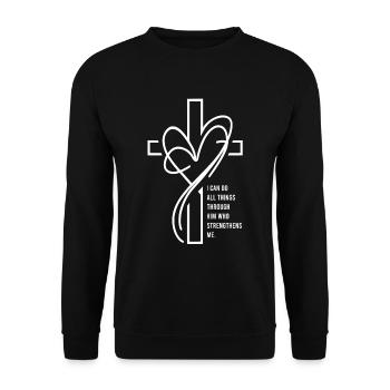 Je peux tout faire à travers lui Cadeau de verset biblique - Sweat-shirt Unisexe - noir - Devant - Alina (178cm) & Michal (187cm)
