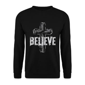 Believe Christen Christ Kreuz Religion Geschenk - Unisex Pullover - Schwarz - Vorne - Alina (178cm) & Michal (187cm)
