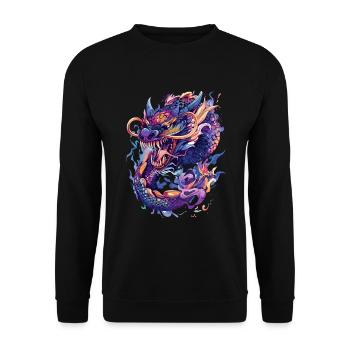 Chinesischer Drache Fantasy Dragoncore Aesthetic - Unisex Pullover - Schwarz - Vorne - Alina (178cm) & Michal (187cm)