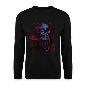 Skull Digital Horror Glitchcore Grunge Weirdcore - Unisex Pullover - Schwarz - Vorne - Alina (178cm) & Michal (187cm)