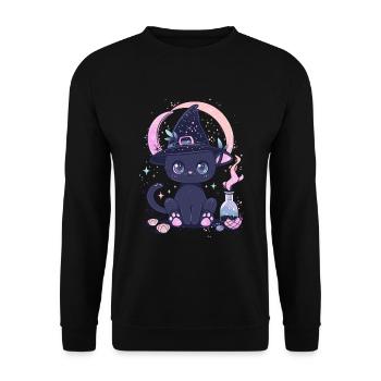 Chat Kawaii Sorcière Pastel Goth Halloween - Sweat-shirt Unisexe - noir - Devant - Alina (178cm) & Michal (187cm)