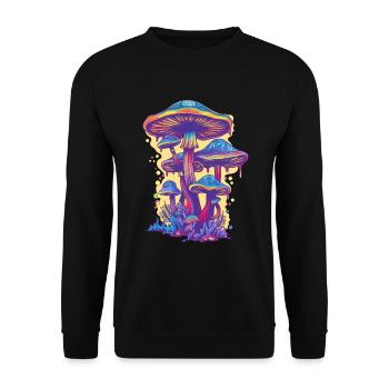 Psychedelic Pilze Magic Mushrooms Festival - Unisex Sweatshirt - black - Front - Alina (178cm) & Michal (187cm)