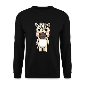 Fjordpferd Kawaii Emoticon - Unisex Pullover - Schwarz - Vorne - Alina (178cm) & Michal (187cm)