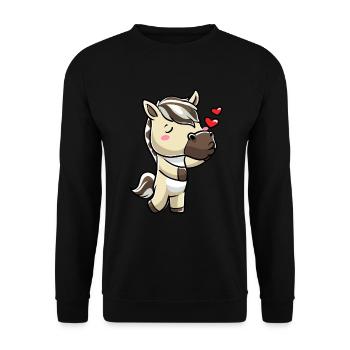 Fjordpferd Kawaii Emoticon - Unisex Pullover - Schwarz - Vorne - Alina (178cm) & Michal (187cm)