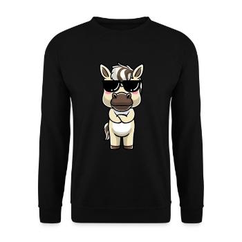 Fjordpferd Kawaii Emoticon - Unisex Pullover - Schwarz - Vorne - Alina (178cm) & Michal (187cm)
