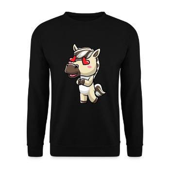 Fjordpferd Kawaii Emoticon - Unisex Pullover - Schwarz - Vorne - Alina (178cm) & Michal (187cm)