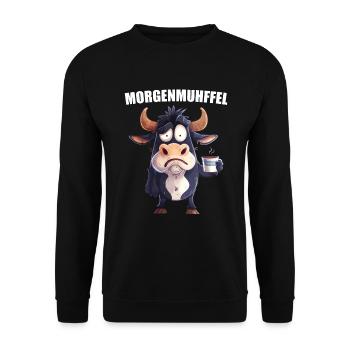 Morning Grouch Morning Muhffel Coffee Cow Sleep Shirt - Unisex Sweatshirt - black - Front - Alina (178cm) & Michal (187cm)