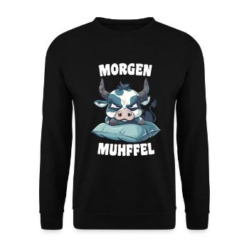 Morning Muhffel Morning Grouch Coffee Cow Sleep Shirt - Unisex Sweatshirt - black - Front - Alina (178cm) & Michal (187cm)