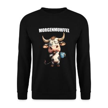 Morning Grouch Morning Muhffel Coffee Cow Sleep Shirt - Unisex Sweatshirt - black - Front - Alina (178cm) & Michal (187cm)