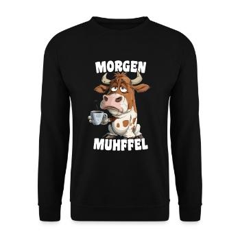 Morning Grouch Morning Muhffel Coffee Funny Cow - Unisex Sweatshirt - black - Front - Alina (178cm) & Michal (187cm)