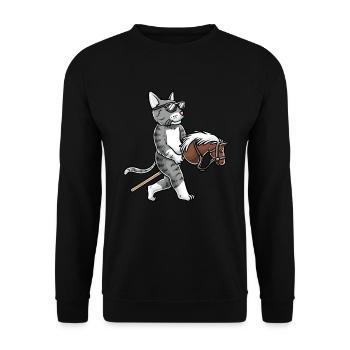 Lustiges Hobby Horsing Katze - Unisex Pullover - Schwarz - Vorne - Alina (178cm) & Michal (187cm)