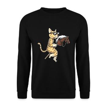 Lustiges Hobby Horsing Katze - Unisex Pullover - Schwarz - Vorne - Alina (178cm) & Michal (187cm)