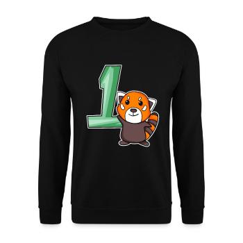 1 Jahr alt - Einschulung - Kleiner Panda Motiv - Unisex Pullover - Schwarz - Vorne - Alina (178cm) & Michal (187cm)