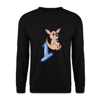 1 an - Inscription à l’école - Motif kangourou - Numéro 1 - Sweat-shirt Unisexe - noir - Devant - Alina (178cm) & Michal (187cm)