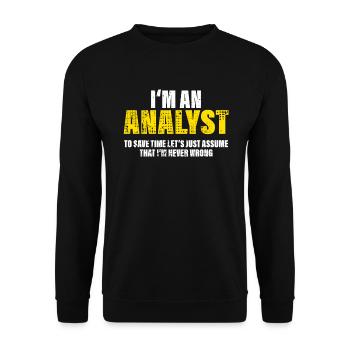 Analytiker Lustig Spruch Beruf Kollegen Geschenk - Unisex Pullover - Schwarz - Vorne - Alina (178cm) & Michal (187cm)