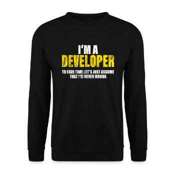 Developer Funny Saying Profession Colleague Gift - Unisex Sweatshirt - black - Front - Alina (178cm) & Michal (187cm)
