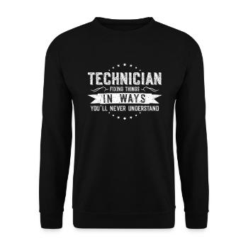 Techniker Kollegen Geschenk Beruf Spruch Lustig - Unisex Pullover - Schwarz - Vorne - Alina (178cm) & Michal (187cm)