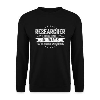 Forscher Kollegen Geschenk Beruf Spruch Lustig - Unisex Pullover - Schwarz - Vorne - Alina (178cm) & Michal (187cm)