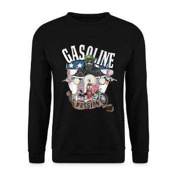 Gasoline Passion, old school, Biker, Motorrad - Unisex Pullover - Schwarz - Vorne - Alina (178cm) & Michal (187cm)