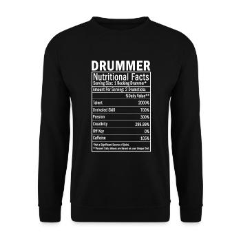 Drummer Nutritional Facts percussionist, drumming - Unisex Sweatshirt - black - Front - Alina (178cm) & Michal (187cm)