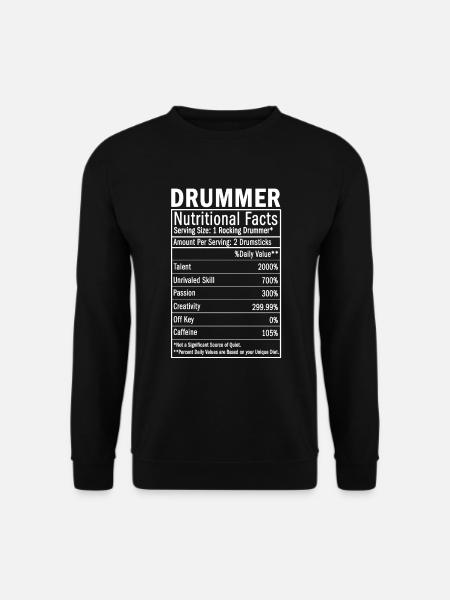 Drummer Nutritional Facts Perkussionist, Schlagzeu - Unisex Pullover - Schwarz