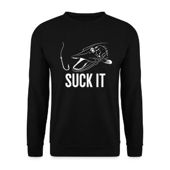 Suck It - Raubfisch, Angler, Angeln, Hecht - Unisex Pullover - Schwarz - Vorne - Alina (178cm) & Michal (187cm)