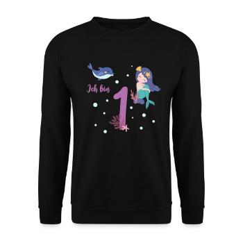 Meerjungfrau erster Geburtstag 1 Jahr Kindershirt - Unisex Pullover - Schwarz - Vorne - Alina (178cm) & Michal (187cm)