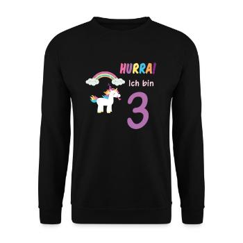 Hurra ich bin 3 Dritter Geburtstag 3 Jahre Einhorn - Unisex Pullover - Schwarz - Vorne - Alina (178cm) & Michal (187cm)
