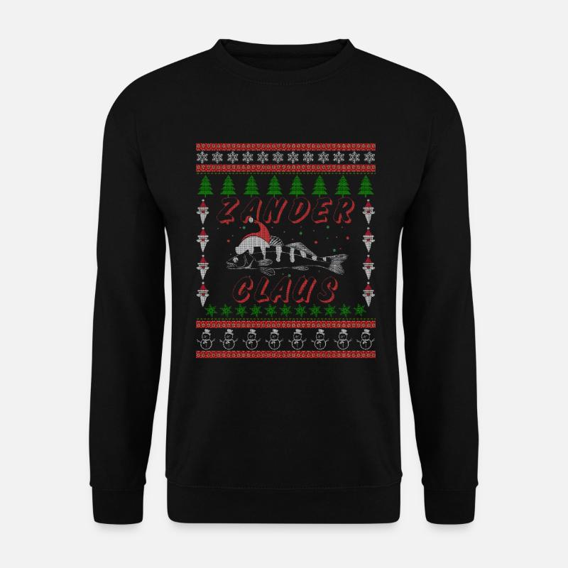 Zander Claus -Angeln, Geschenk, Weihnachtsgeschenk - Unisex Pullover - Schwarz
