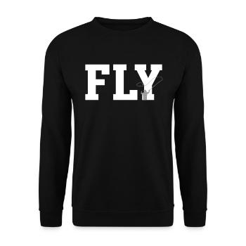 FLY - Fliegenfischen, Fliegenfischer - Unisex Pullover - Schwarz - Vorne - Alina (178cm) & Michal (187cm)