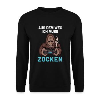 Aus dem Weg ich muss ZOCKEN Geschenk Zocker Gamer - Unisex Pullover - Schwarz - Vorne - Alina (178cm) & Michal (187cm)
