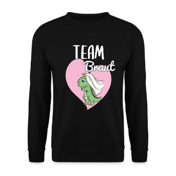 Team Braut Bride JGA Gruppe Dino Dinosaurier - Unisex Pullover - Schwarz - Vorne - Alina (178cm) & Michal (187cm)