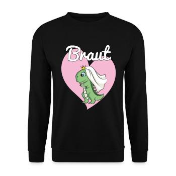 Braut Bride to be JGA Dino Dinosaurier Geschenk - Unisex Pullover - Schwarz - Vorne - Alina (178cm) & Michal (187cm)