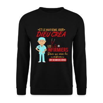 Infirmier shirt • Hero • Infirmier Cadeau - Sweat-shirt Unisexe - noir - Devant - Alina (178cm) & Michal (187cm)