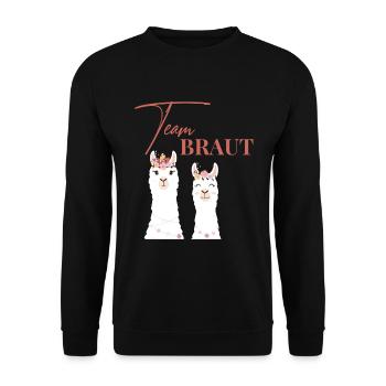 Team Braut Bride Alpaka Lama JGA Junggesellin - Unisex Pullover - Schwarz - Vorne - Alina (178cm) & Michal (187cm)