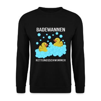 Gummiente Quietscheente Badeente Rettungsschwimmer - Unisex Pullover - Schwarz - Vorne - Alina (178cm) & Michal (187cm)