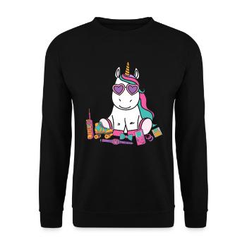 90er 80er Jahre Party Outfit Kostüm Einhorn - Unisex Pullover - Schwarz - Vorne - Alina (178cm) & Michal (187cm)
